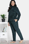 Zivame Soft Snuggles Knit Poly Fur Fabric Loungewear Set - Dark Sea — thumbnail 3